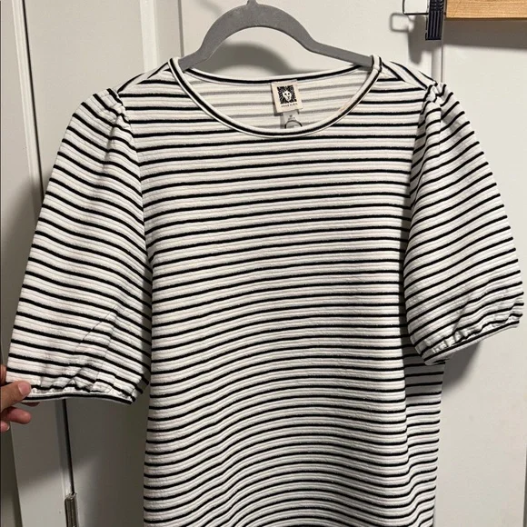 Anne Klein Black and White Striped Top - Picture 1 of 5